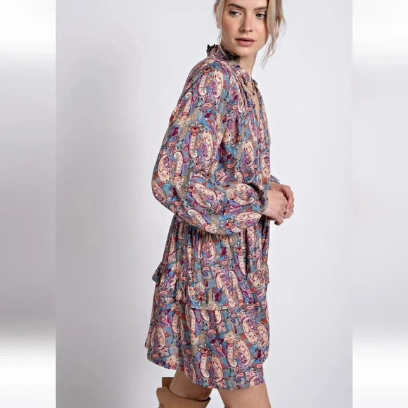 New! Easel Paisley Printed Challis Dress - Picture 8 of 9